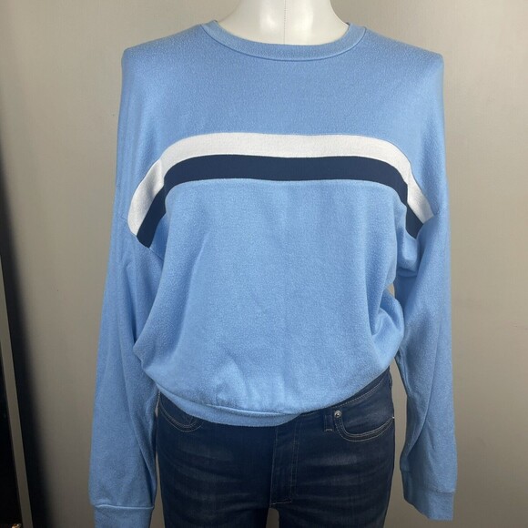 Bershka WomensSize Medium Y2k Style Baby Blue Stripe Soft Long sleeve Sweatshirt - Picture 1 of 8